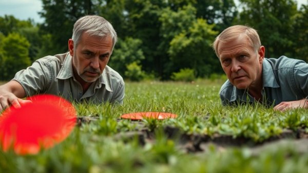 Hidden risks of land investments: men inspecting cracked land