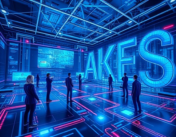dynamic socialmedia platforms, inspiring, interconnected, photorealistic, futuristic digital landscape with holographic interfaces, highly detailed, virtual avatars interacting, ultra-sharp, electric blue, neon lighting, shot with a wide-angle lens.
