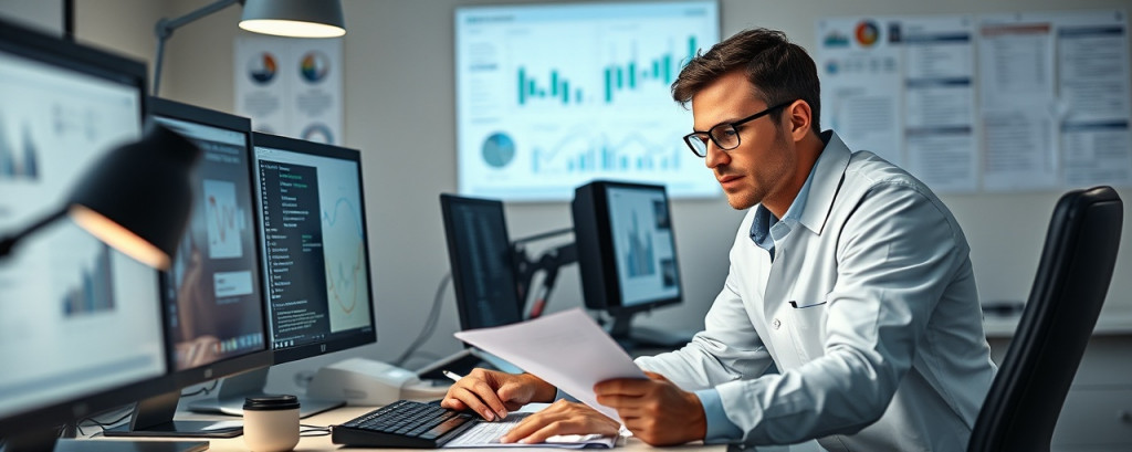 insightful marketing research, curious, gathering data insights, photorealistic, research lab with computers and data analysts, highly detailed, detailed graphs and reports, ISO 300, f/2.0, neutral shades, focused desk lamp lighting, shot with a 70mm lens.