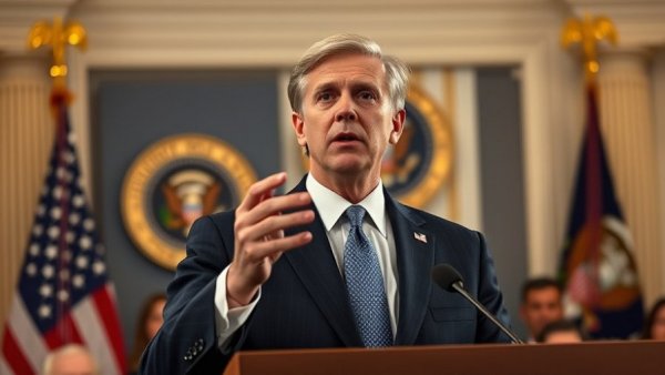 Male speaker addressing audience amid tariff and Supreme Court news.