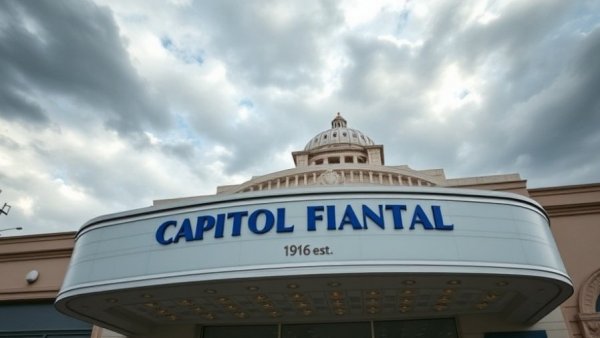 Robins Financial Capitol Theatre marquee in blue and white.
