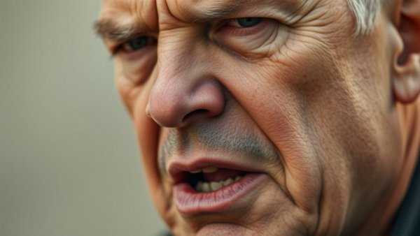 Close-up of mature man with expressive face, emphasizing intensity.