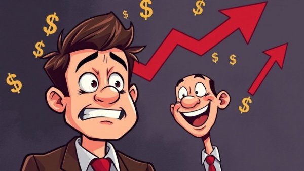 Two men discussing the risks in land investing, financial decline graphics.