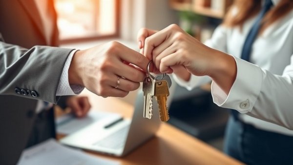 Professionals exchanging keys in office, features that make a home easier to rent out.