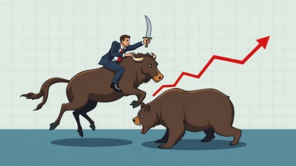 Cartoon bull and bear market clash representing twice-yearly earnings reports