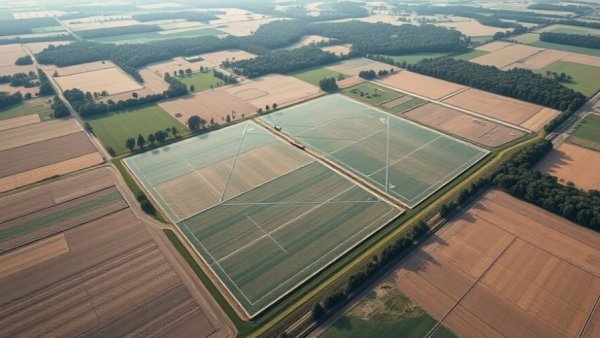 Futuristic land plots in aerial view for market research in land investing.