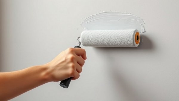 Choosing a paint color for your home: hand using roller on gray wall.