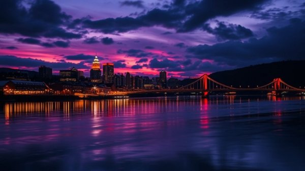 Chattanooga attractions and real estate twilight river view.