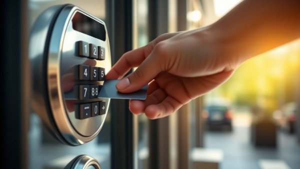 Secure access with keypad lock and card entry.