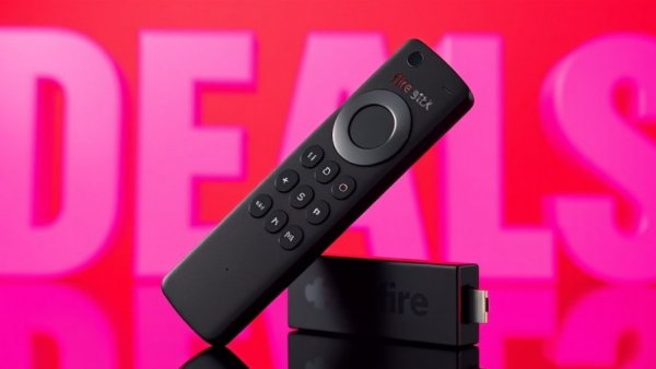 Fire TV Stick 4K Max deal display with remote and packaging.