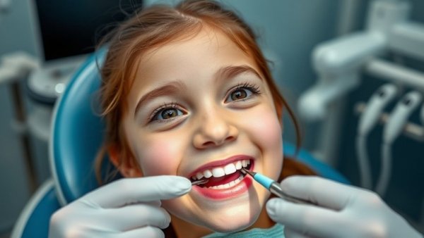Young girl receiving dental sealants for kids treatment.