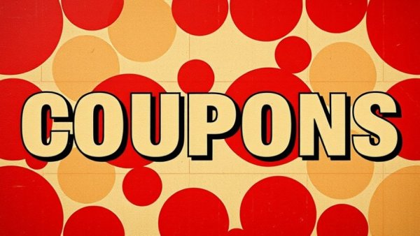 Geometric retro coupon pattern design in red and beige.