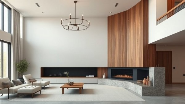 Modern living room with sleek fireplace design ideas.