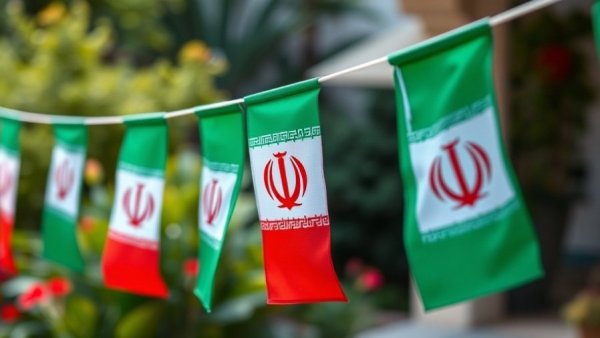 Iranian flags against blurred background, representing a thematic suggestion.