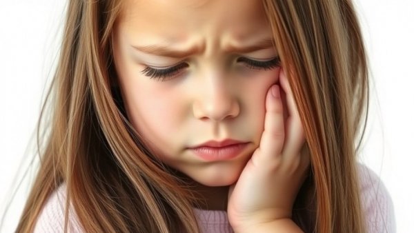 Girl holding cheek, symbolizing toothache relief.