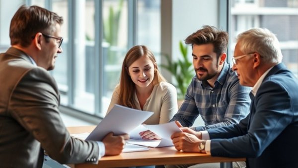 Couple reviewing documents for mortgage preapproval with an advisor.