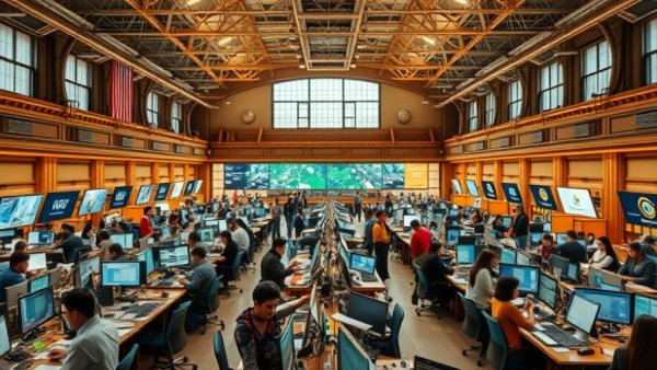 Busy newsroom scene capturing dynamic work environment, Macon news.