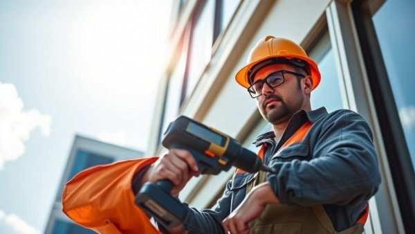 Technician installing on building exterior, showcasing security services.