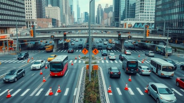 Macon transportation network showing busy intersection with traffic cones.
