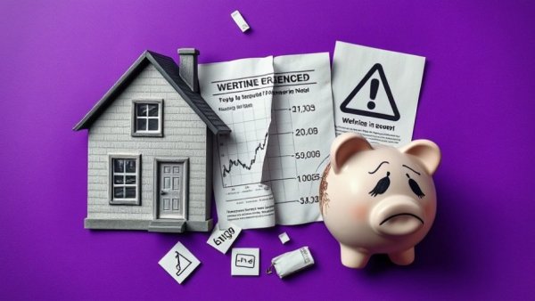 Collage depicting retirement confidence declines; broken house, piggy bank.