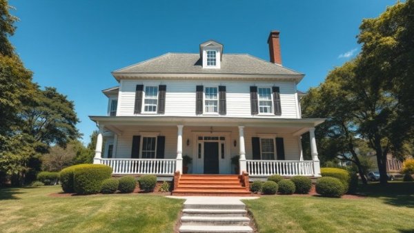 Colonial house showcasing modern security for historic homes.
