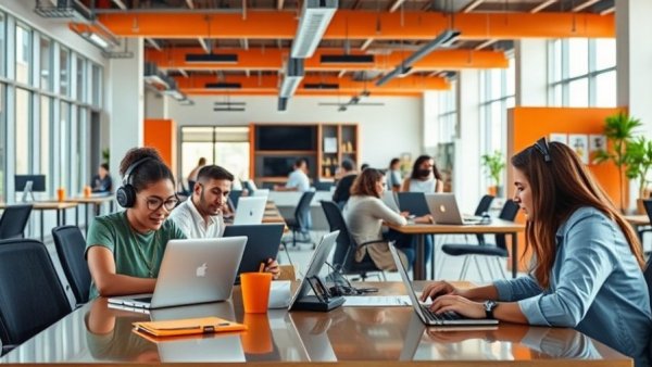 Digital nomad lifestyle in a modern open workspace