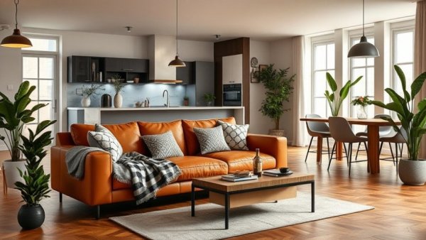 Contemporary living and kitchen area exemplifying custom home solutions that support lifestyle.