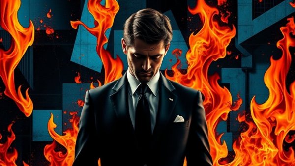 OpenAI power struggle concept with fiery abstract background