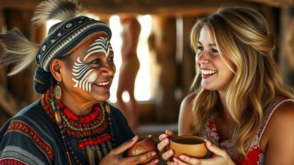 Two women in a traditional setting in Ecuador, showcasing cultural exchange and sustainable tourism.