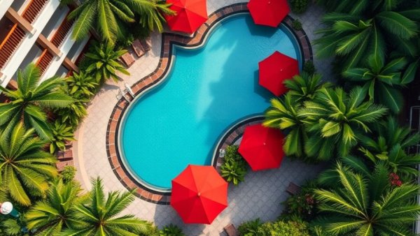 Aerial view of Anantara Hotels & Resorts pool in Southeast Asia.