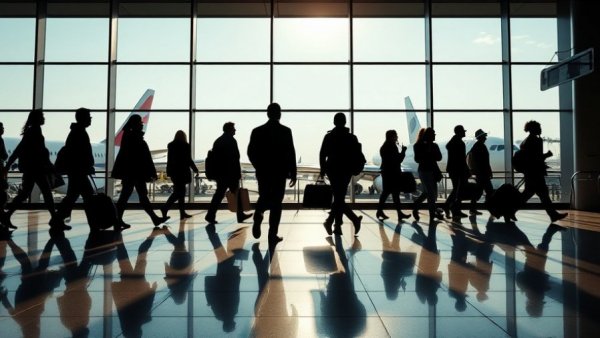 Silhouetted travelers at airport terminal for Capital One Venture Business Card.