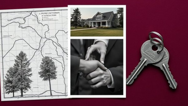 Macon housing market collage with map, house, handshake, keys.