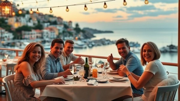 Dining in Kalkan, Turkey at sunset by the sea