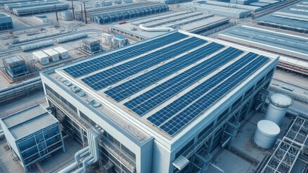 Chevron Texas power plant with rooftop solar panels.