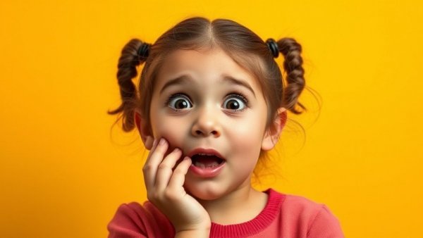 Young girl surprised, related to emergency dentistry for kids.