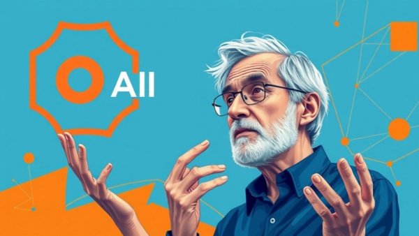 OpenAI crisis management abstract illustration of expressive older man.