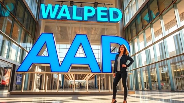 Bright center entrance with AAPD sign, woman posing confidently.