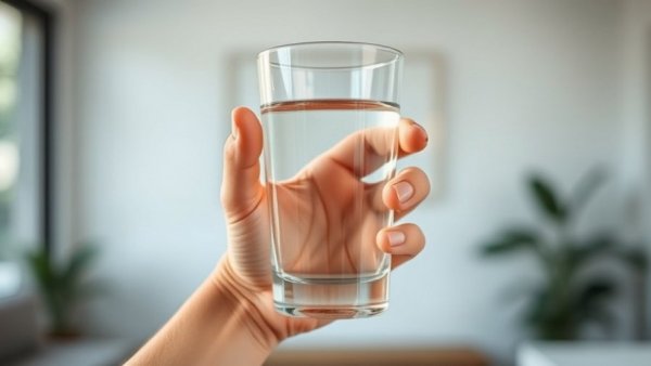 Glass of water held by a hand, representing tap water policies internationally.
