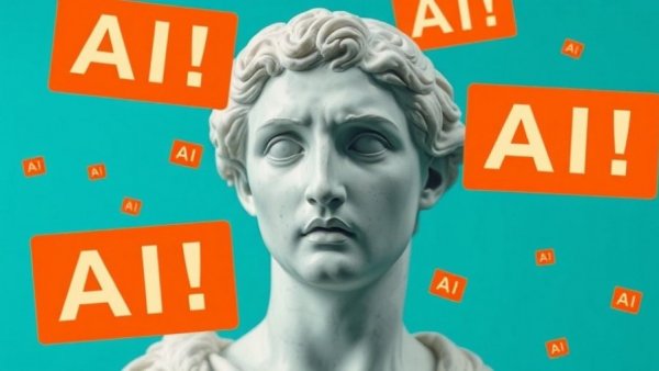 AI in daily lives concept with classical statue and AI labels
