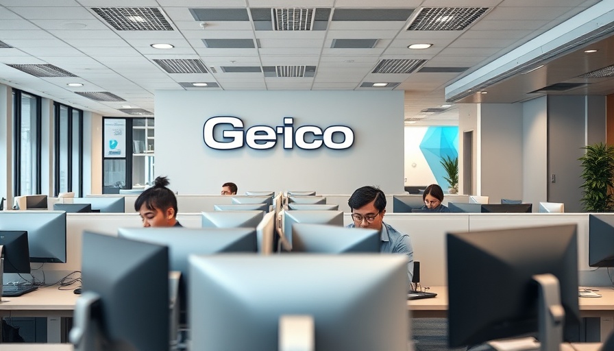 Professional office with Geico staff handling claims.