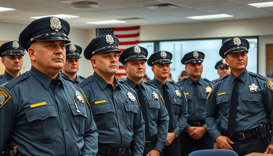 Police officers in a briefing room reflecting Los Angeles 2023 crime statistics.