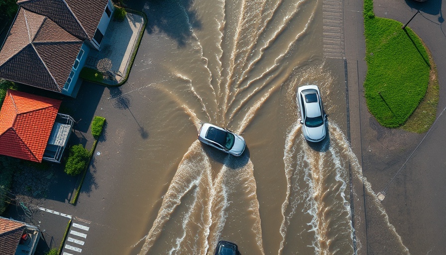 Aerial view of flooding during hurricane season preparation.