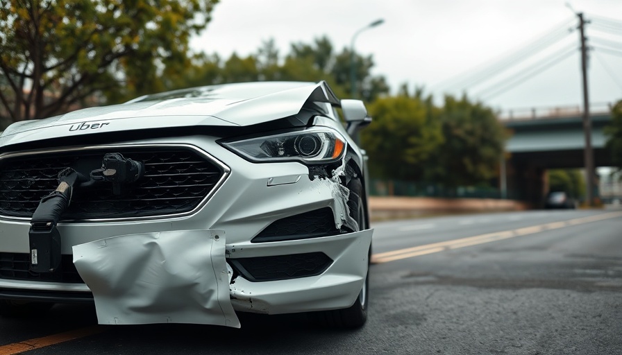 White Uber car damaged in accident highlighting liability