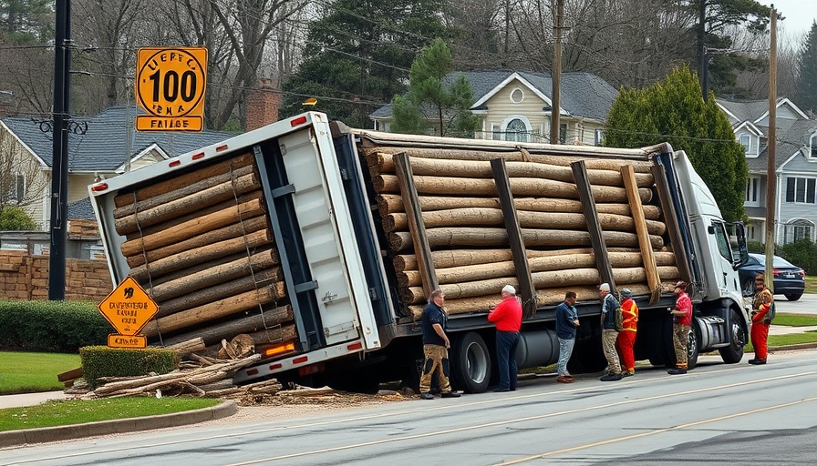 Overturned truck accident scene with rescue workers.
