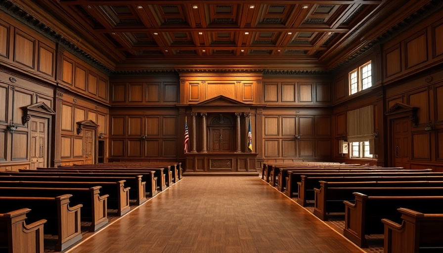 Empty courtroom interior, illustrating court environment