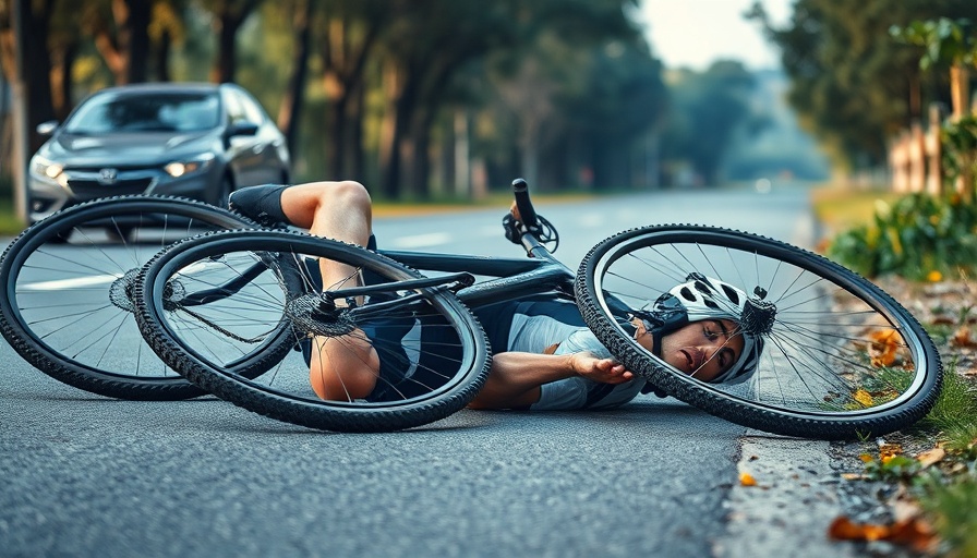 Cyclist after dooring accident on road with nearby car.