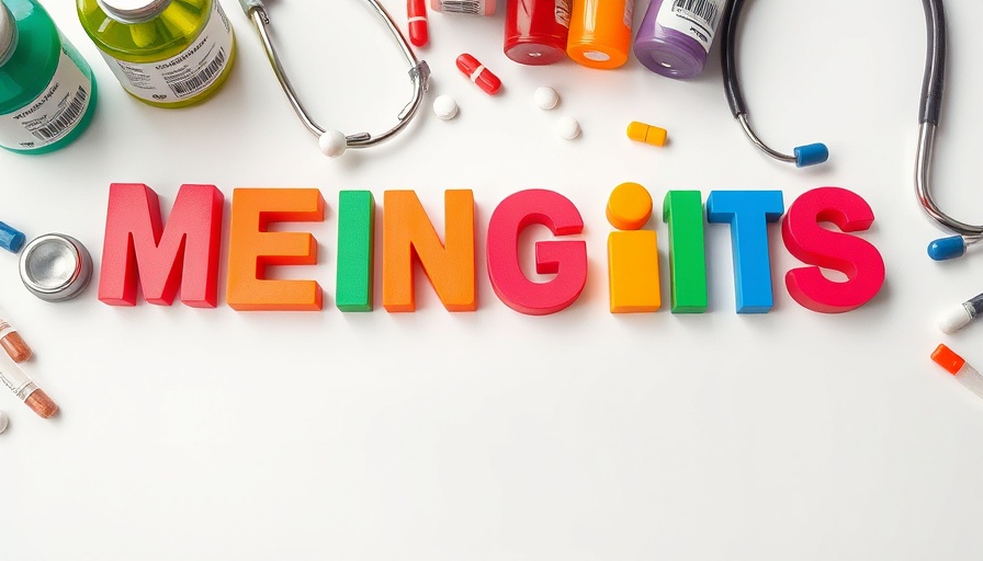 Medical elements with 'MENINGITIS' letters, highlighting healthcare theme.