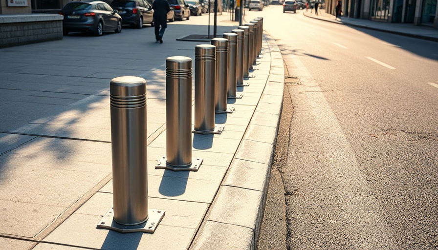 Stainless steel bollards marking a street boundary, illustrating what are bollards and why they’re important.