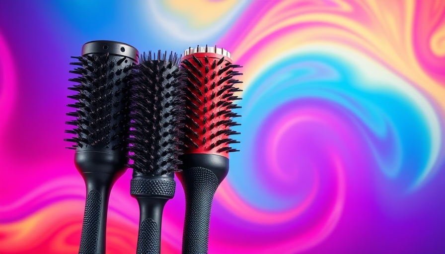 Vibrant blow-dry brushes on colorful gradient background.