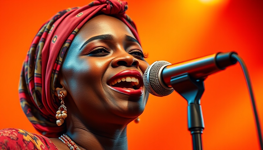 Singer performs passionately against vibrant orange background.